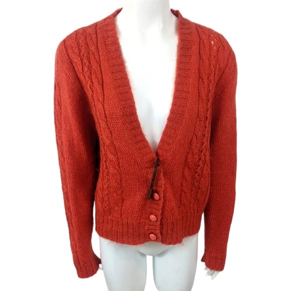 Vintage Wool Button Cardigan Sweater Womens Medium Orange DD Sloane V Neck - Picture 1 of 13